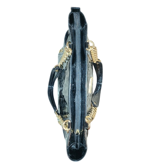 MICHAEL KORS NWT Delancy Signature Black Patent Leather Shoulder Tote Medium - Picture 3 of 16